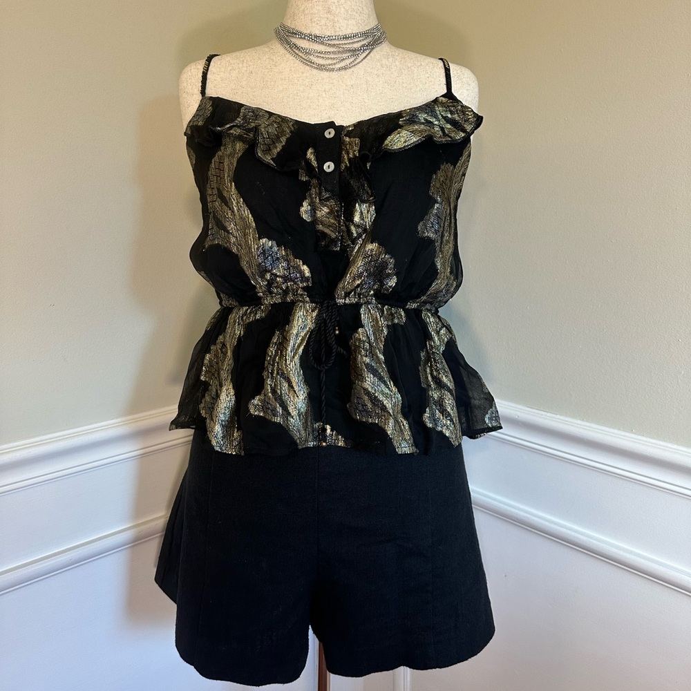 Anthropologie Metallic Tank size XL & Aureta Studio Solid Shorts XL